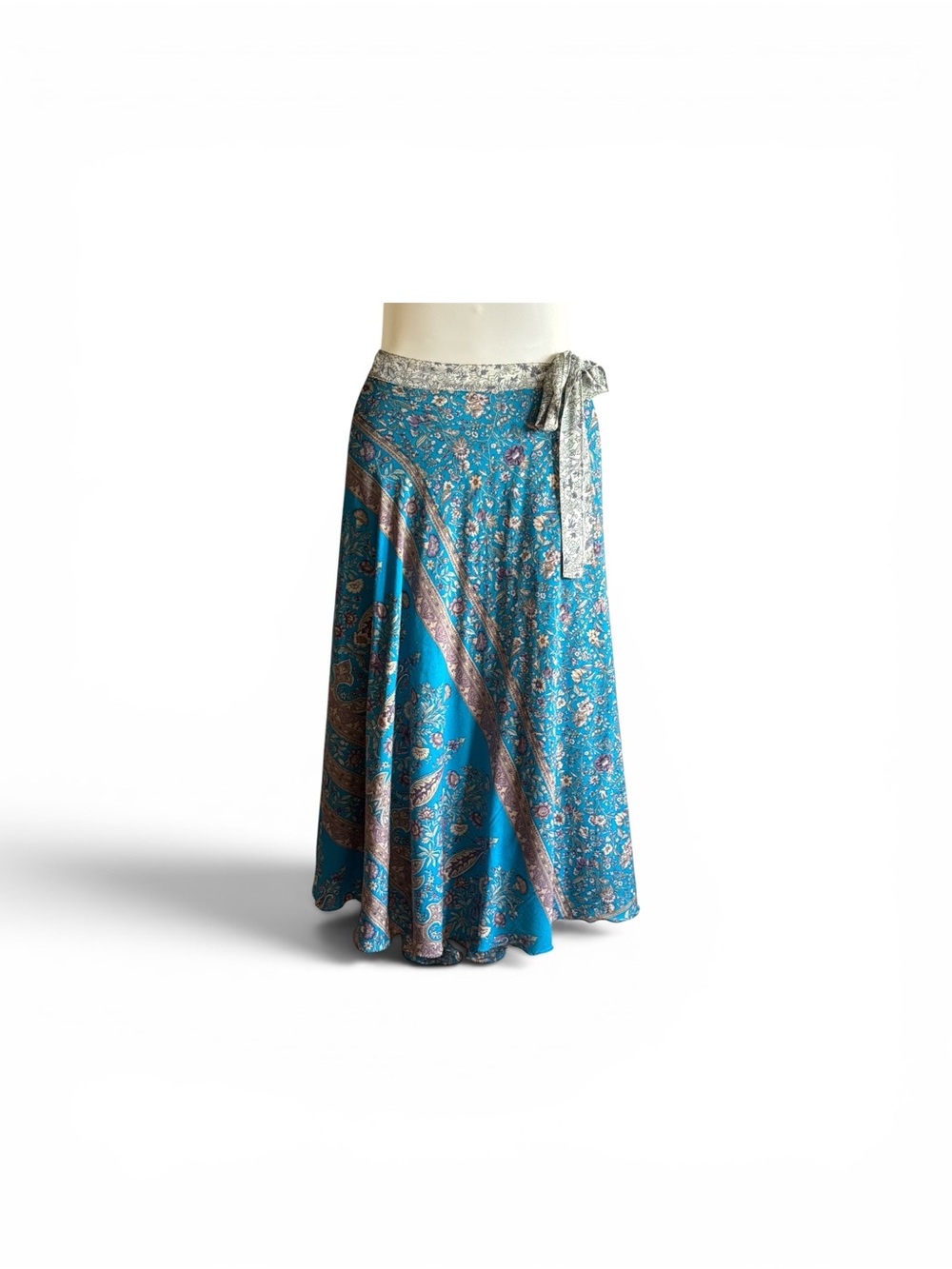 Teal Paisley Wrap Skirt with Tie Waist